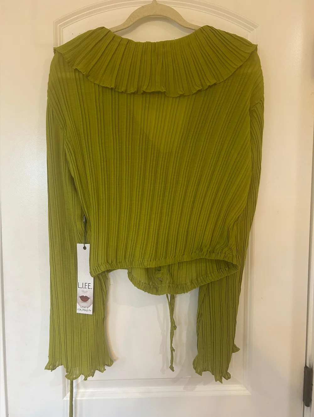Lime Green Ruffle Tie-Front Blouse - Picture 4 of 5